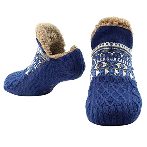 GBEN Warm Haussocken Plüsch Gefüttert Stoppersocke Herren Haus Hausschuhe Socken Bodensocken Gestrickte Warme Teppichsocken Haus Schlafsocken Sneaker Herren Socken Smart Fleece Gefütterte (Blue, A) von GBEN