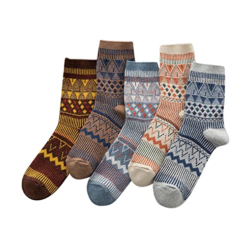 Sneaker Socken Unisex Sportsocken Tennissocken 5 Paar Wollsocken Vintage Winter Warme Wollsocken Weiche und bequeme Socken Dicke Strickstiefelsocken für Tennissocken Herren Damen Gepolstert Laufsocken von GBEN