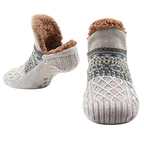 Warm Haussocken Plüsch Gefüttert Stoppersocke Herren Haus Hausschuhe Socken Bodensocken Gestrickte Warme Teppichsocken Haus Schlafsocken Sneaker Herren Socken Smart Fleece Gefütterte (Grey, B) von GBEN