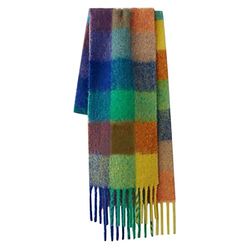 XXL Schal Klassisch Streifen Schal mit Fransen Thermoschal Herbst Winter Schal Klassische Quaste Karierter Schal Warmer weicher klobiger großer Strickschal mit Fransen einfarbig lang (Green, One Size) von GBEN