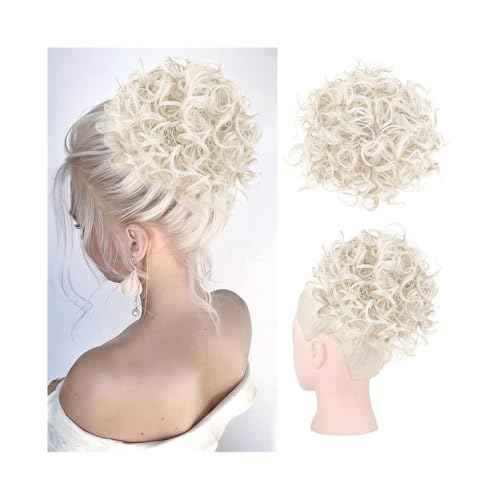 Haarteil Unordentlicher lockiger Haarknoten Scrunchie Extensions Synthetische elastische Kordelzug Welle lockiges Pferdeschwanz-Haarteil für Frauen Mädchen(60) von GBEVAUEIO