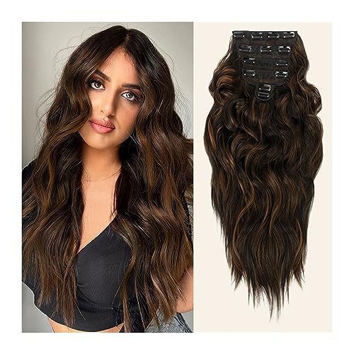 Lang Clip-in-Haarverlängerungen aus Kunsthaar, gewellt, synthetische gewellte Perücke, 6 Stück/Set, dunkle Röstkaffeefarbe, Clip-in-Haar, 55,9 cm für Frauen Lang Clip-in-Haarverlängerungen aus Kunsthaar, gewellt, synthetische gewellte Perücke, 6 Stück/Set, dunkle Röstkaffeefarbe, Clip-in-Haar, 55,9 cm für Frauen von GBEVAUEIO