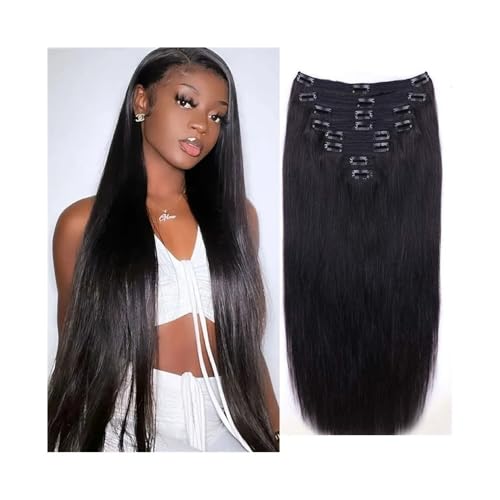 Lang Natürliche schwarze Clip-in-Haarverlängerungen, Echthaar-Extensions, 8 Stück, 25,4–66 cm lang, gerade, Remy-Haar-Clip-in-Extensions for schwarze Frauen für Frauen(20inches) von GBEVAUEIO