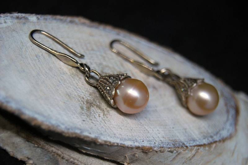 Baumeln Sie Ohrringe 14 K Gold Mit Naturperlen Ozean Und Doamonds/Perle Diamanten von GBJewelryStore