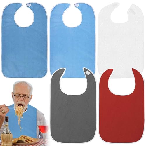 GBKDQQ 5 Stück Erwachsenen Lätzchen, Wasserdicht, Wiederverwendbar und Waschbar, Kleiderschutz für Erwachsene, Ältere Frauen, Männer, Behinderte von GBKDQQ