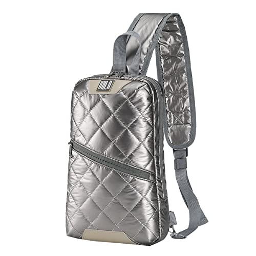 GBLQ PLUS Schillernder Crossbody Schulter Puffer Rucksack für Damen Herren, Reise Wandern Kleine Brusttasche Daypack, Bernstein metallisch, Schillernde Tasche GBLQ PLUS Schillernder Crossbody Schulter Puffer Rucksack für Damen Herren, Reise Wandern Kleine Brusttasche Daypack, Bernstein metallisch, Schillernde Tasche von GBLQ PLUS