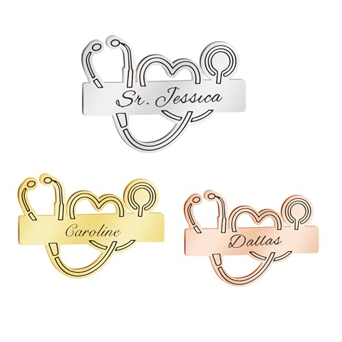 Benutzerdefinierte Name Stethoskop Brosche, personalisierte Edelstahl Arzt Krankenschwester Pin, eingraviert Id Namensschild Abzeichen Identifikation, Geschenk für Frauen Männer von GBTROEY