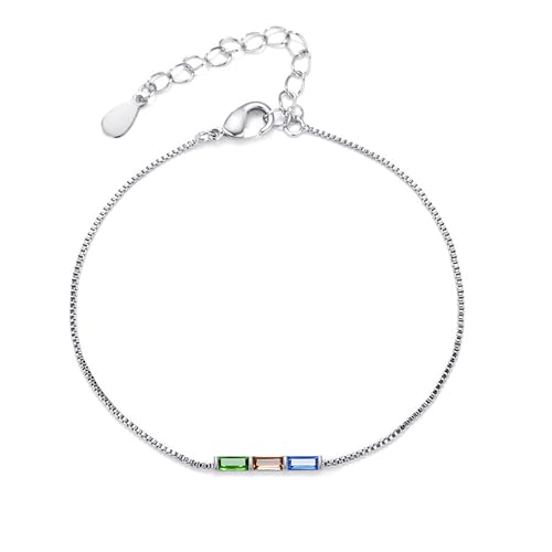 Benutzerdefinierte 1-3 Baguette Birthstones Armband für Frauen, personalisierte einstellbare zierlichen Schmuck für Mama beste Freundin Weihnachten Geburtstag Geschenke von GBTROEY