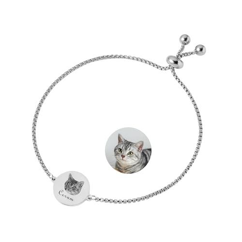 Personalisierte Haustier-Portrait-Armband, Individuelle Gravierte Foto Name Runde Scheibe Armband Gedenkschmuck Geschenk Für Tierliebhaber von GBTROEY