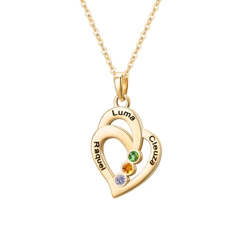 Personalisierte Herz-Halskette mit Geburtssteinen - benutzerdefinierte gravierte Name Versprechen Anhänger Jahrestag Geburtstag Schmuck Geschenke für Frauen Frau Mutter Oma von GBTROEY