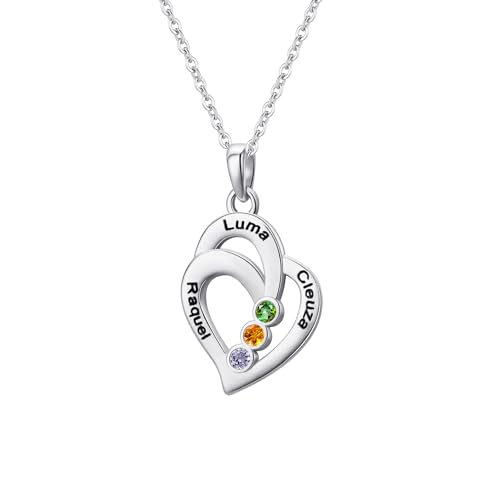 Personalisierte Herz-Halskette mit Geburtssteinen - benutzerdefinierte gravierte Name Versprechen Anhänger Jahrestag Geburtstag Schmuck Geschenke für Frauen Frau Mutter Oma von GBTROEY