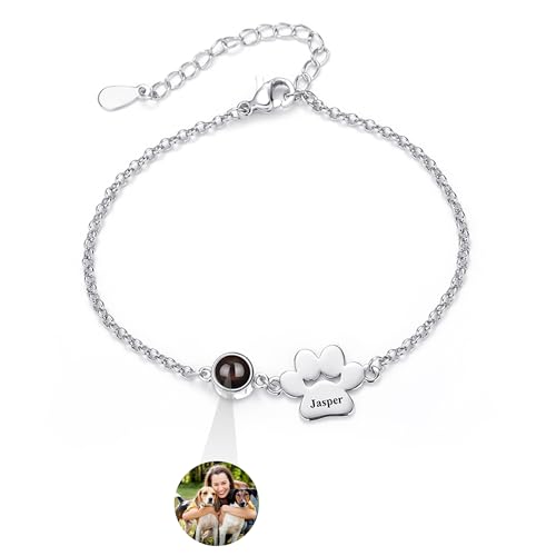 GBTROEY Personalisierte Pfote drucken Name Armband Foto Projektion Hund Katze Pfote Armband Haustier Schmuck für Frauen von GBTROEY