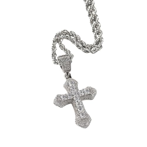 GBTROEY Zirkonia Kreuz Hip Hop Silber Plattiert Iced out Crystal Cross Halskette, Punk-Stil Anhänger Schmuck Mit Edelstahl-Seil-Kette Für Männer Frauen GBTROEY Zirkonia Kreuz Hip Hop Silber Plattiert Iced out Crystal Cross Halskette, Punk-Stil Anhänger Schmuck Mit Edelstahl-Seil-Kette Für Männer Frauen von GBTROEY