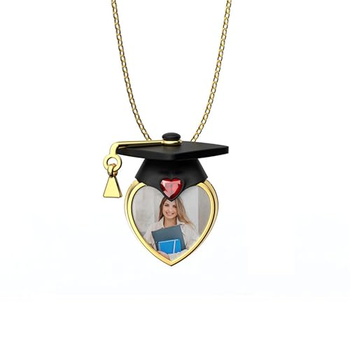 Graduation Cap benutzerdefinierte Foto-Halskette mit Birthstone Anhänger eingraviert Name Text Graduierung Schmuck Geschenk für Frauen von GBTROEY