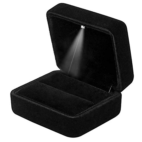 GBYAN Ring Box Ringschachtel mit LED Licht Schwarze Ringetui Samt Schmuck Geschenkbox für Verlobung, Heiratsantrag, Hochzeit,Schwarz von GBYAN