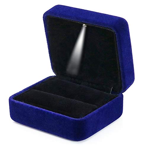 GBYAN Ringschatulle aus Samt mit LED-Licht für Schmuck, Präsentationsbox für Heiratsantrag, Verlobung, Hochzeit (Blau, 1 Ringhalter) von GBYAN
