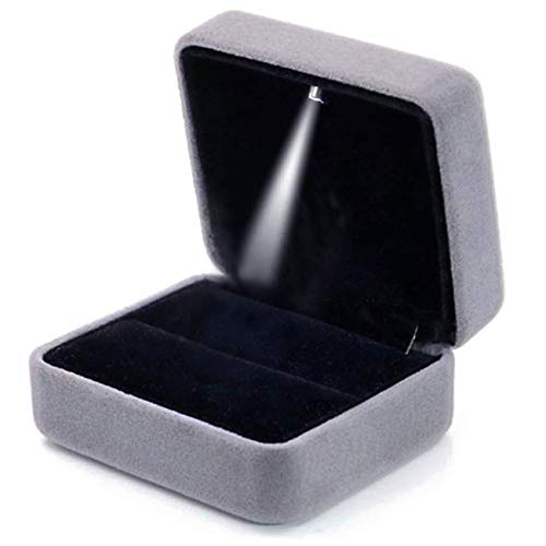 GBYAN Velvet Ring Box mit LED-Licht Schmuck Display Geschenkbox für Ehe, Verlobung, Hochzeit (grau) von GBYAN
