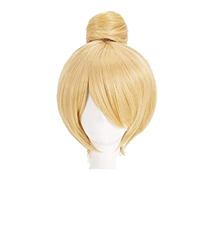 Princess Tinker Bell Tinkerbell Cosplay Wigs Short Blonde Hair With Bun Heat Resistant Synthetic Hair Wig + Wig Cap von GBYUFG