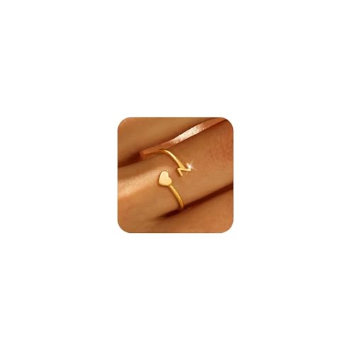 Ringe Set,Ringe Silber Gold-Anfangsringe for Frauen, nicht anlaufend, 18 Karat vergoldet, stapelbare Herz-Anfangsringe, verstellbare kleine Fingerringe for Frauen, niedliche, zierliche Alphabet-Großbu von GBYUHAIJUN