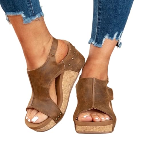 GBZIJIE Damensandalen Sommer Bequem Sommersandalen for Damen, offene Zehenpartie, Keilsandalen, Outdoor-Plateau, Damenschuhe, lässige Sandalen, High Heels(Brown,42) von GBZIJIE