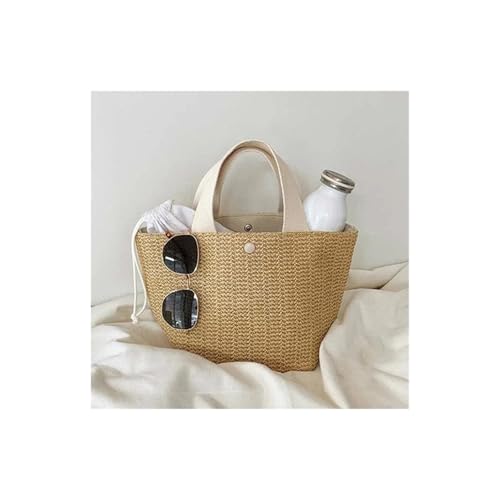 GBZIJIE Strandtasche,Badetasche Faltbare 1 Stück Casual Rattan Damen Handtaschen Sommer Strand Stroh Taschen Wicker Woven Weibliche Große Kapazität Dame Eimer Reisetasche(WHITE) von GBZIJIE