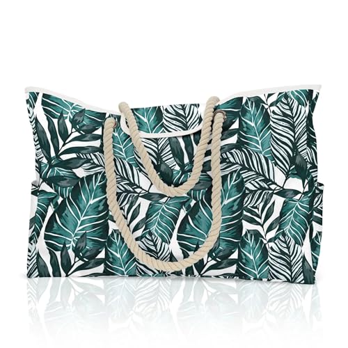 GBZIJIE Strandtasche,Badetasche Faltbare Extra große Strandtasche for Damen, wasserdicht, aus Segeltuch, Umhängetasche, Handtasche, Reisen, Fitnessstudio(Banana Leaf) von GBZIJIE