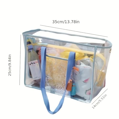 GBZIJIE Strandtasche,Badetasche Faltbare Große, durchsichtige Strandtasche – wasserdichte und sanddichte Tragetasche mit Griffen for Schwimmen, den Urlaub Sportausrüstung(Blue) von GBZIJIE