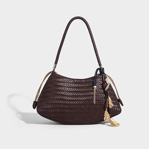 GBZIJIE Strandtasche,Badetasche Faltbare Handgemachte Webart PU Kordelzug Tragetaschen for Frauen Luxus Handtaschen Geldbörse Vintage mit Innentasche Schulter(2) von GBZIJIE
