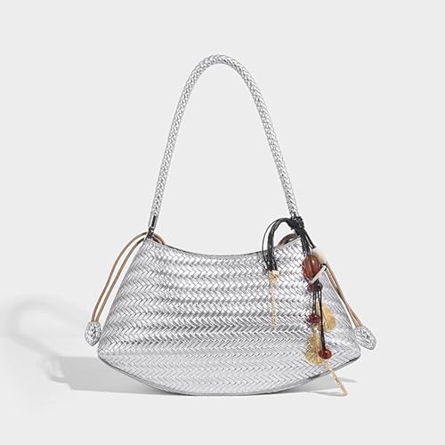 GBZIJIE Strandtasche,Badetasche Faltbare Handgemachte Webart PU Kordelzug Tragetaschen for Frauen Luxus Handtaschen Geldbörse Vintage mit Innentasche Schulter(5) von GBZIJIE