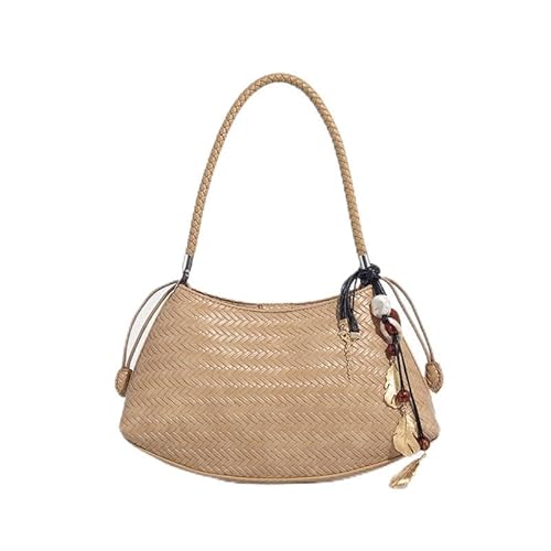 GBZIJIE Strandtasche,Badetasche Faltbare Handgemachte Webart PU Kordelzug Tragetaschen for Frauen Luxus Handtaschen Geldbörse Vintage mit Innentasche Schulter(8) von GBZIJIE