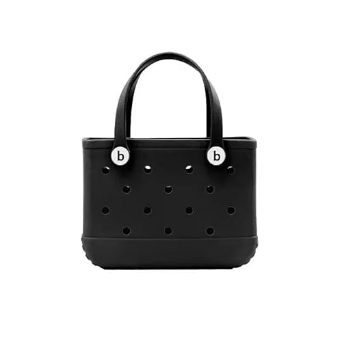 GBZIJIE Strandtasche,Badetasche Faltbare Kleine Tasche Mini Strand Gummi Tragetaschen Wasserdicht Sanddicht Sommer Aufbewahrungskorb Frauen Einkaufstasche Strandtasche(Black) von GBZIJIE