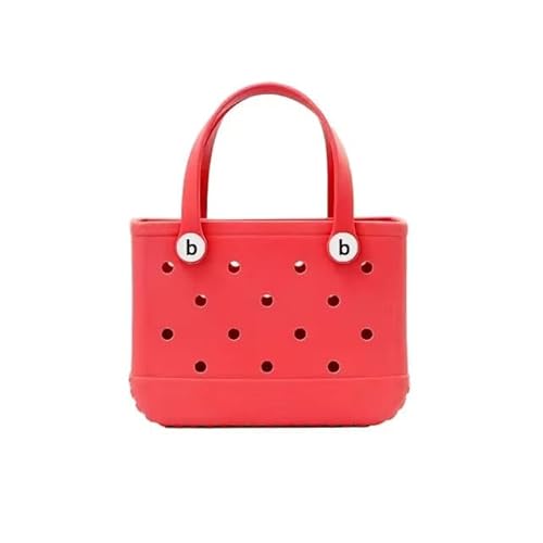 GBZIJIE Strandtasche,Badetasche Faltbare Kleine Tasche Mini Strand Gummi Tragetaschen Wasserdicht Sanddicht Sommer Aufbewahrungskorb Frauen Einkaufstasche Strandtasche(Red) von GBZIJIE