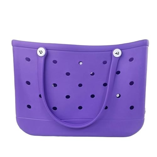 GBZIJIE Strandtasche,Badetasche Faltbare Langlebige, wasserdichte Strandtasche, Aufbewahrungskörbe, Sommer-Gummi-Tragetasche, einfarbig, Gelee-Strandtaschen, Kleinigkeiten-Organizer(Purple) von GBZIJIE