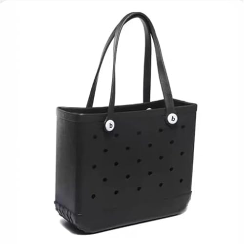 GBZIJIE Strandtasche,Badetasche Faltbare M/L/XL Mode Strandtaschen EVA Gummi Wasserdichte Aufbewahrungskörbe Reise Shopping Handtasche Frauen(Black,L 35x33x13cm) von GBZIJIE