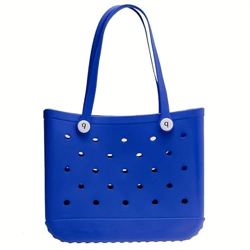GBZIJIE Strandtasche,Badetasche Faltbare M/L/XL Mode Strandtaschen EVA Gummi Wasserdichte Aufbewahrungskörbe Reise Shopping Handtasche Frauen(Blue,XL 47x33x24cm) von GBZIJIE