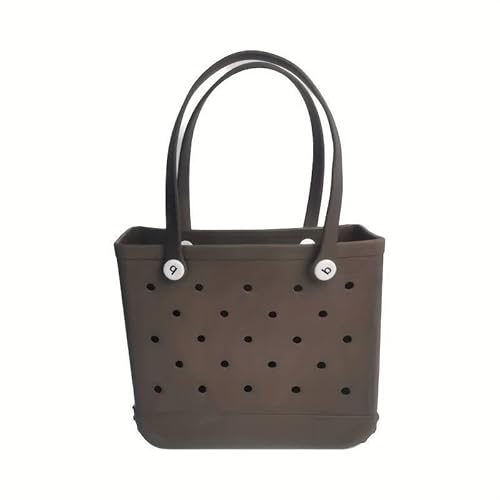 GBZIJIE Strandtasche,Badetasche Faltbare M/L/XL Mode Strandtaschen EVA Gummi Wasserdichte Aufbewahrungskörbe Reise Shopping Handtasche Frauen(Brown,M 27x10x21cm) von GBZIJIE