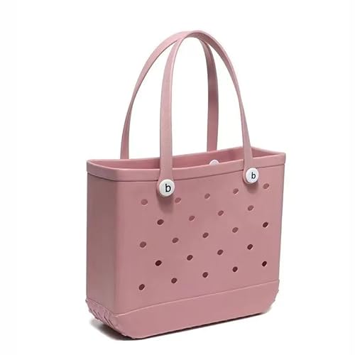 GBZIJIE Strandtasche,Badetasche Faltbare M/L/XL Mode Strandtaschen EVA Gummi Wasserdichte Aufbewahrungskörbe Reise Shopping Handtasche Frauen(Pink,L 35x33x13cm) von GBZIJIE