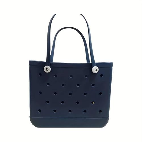 GBZIJIE Strandtasche,Badetasche Faltbare Mode Große Strandtaschen EVA Gummi Wasserdichte Aufbewahrungskörbe Reiseeinkaufshandtasche Frauen Schulter Einfarbig Zipfel(Dark blue,L 35x33x13cm) von GBZIJIE