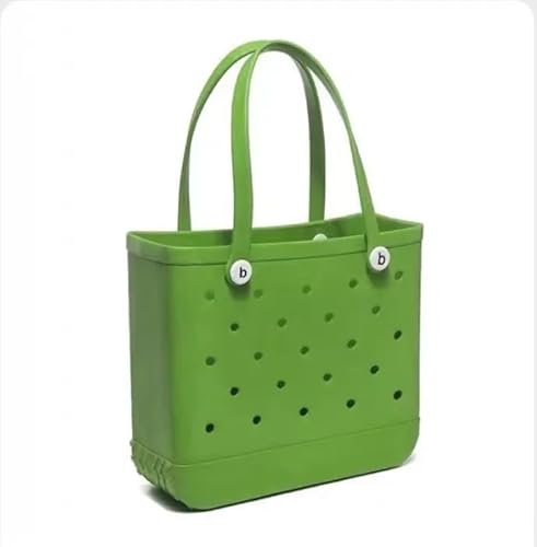 GBZIJIE Strandtasche,Badetasche Faltbare Mode Große Strandtaschen EVA Gummi Wasserdichte Aufbewahrungskörbe Reiseeinkaufshandtasche Frauen Schulter Einfarbig Zipfel(Fruit green,M 27x10x21cm) von GBZIJIE