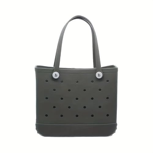 GBZIJIE Strandtasche,Badetasche Faltbare Mode Große Strandtaschen EVA Gummi Wasserdichte Aufbewahrungskörbe Reiseeinkaufshandtasche Frauen Schulter Einfarbig Zipfel(Gray,L 35x33x13cm) von GBZIJIE