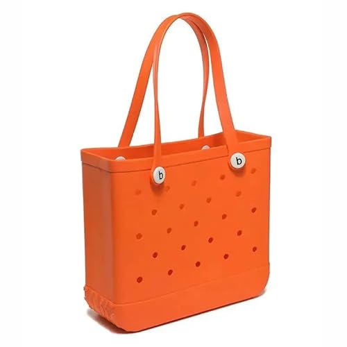 GBZIJIE Strandtasche,Badetasche Faltbare Mode Große Strandtaschen EVA Gummi Wasserdichte Aufbewahrungskörbe Reiseeinkaufshandtasche Frauen Schulter Einfarbig Zipfel(Orange,M 27x10x21cm) von GBZIJIE