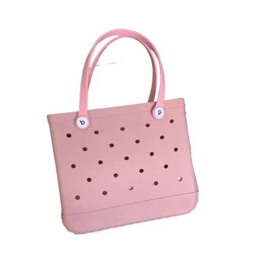 GBZIJIE Strandtasche,Badetasche Faltbare Mode Große Strandtaschen EVA Gummi Wasserdichte Aufbewahrungskörbe Reiseeinkaufshandtasche Frauen Schulter Einfarbig Zipfel(Pink2,M 27x10x21cm) von GBZIJIE
