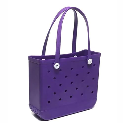 GBZIJIE Strandtasche,Badetasche Faltbare Mode Große Strandtaschen EVA Gummi Wasserdichte Aufbewahrungskörbe Reiseeinkaufshandtasche Frauen Schulter Einfarbig Zipfel(Purple,M 27x10x21cm) von GBZIJIE