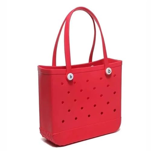 GBZIJIE Strandtasche,Badetasche Faltbare Mode Große Strandtaschen EVA Gummi Wasserdichte Aufbewahrungskörbe Reiseeinkaufshandtasche Frauen Schulter Einfarbig Zipfel(Red,L 35x33x13cm) von GBZIJIE