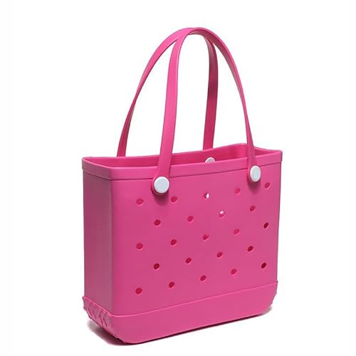 GBZIJIE Strandtasche,Badetasche Faltbare Mode Große Strandtaschen EVA Gummi Wasserdichte Aufbewahrungskörbe Reiseeinkaufshandtasche Frauen Schulter Einfarbig Zipfel(Rose,XL 47x33x24cm) von GBZIJIE