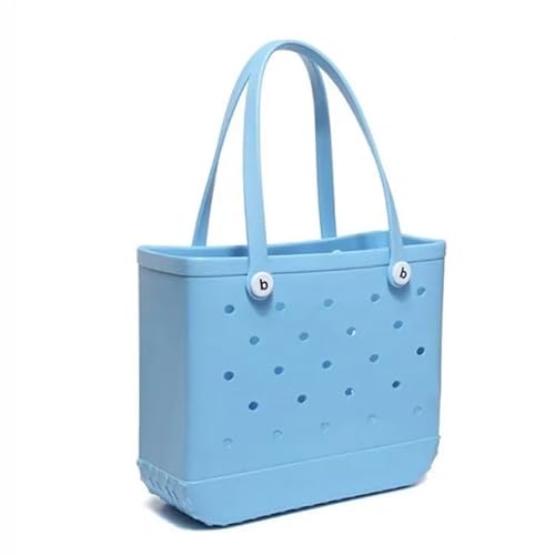 GBZIJIE Strandtasche,Badetasche Faltbare Mode Große Strandtaschen EVA Gummi Wasserdichte Aufbewahrungskörbe Reiseeinkaufshandtasche Frauen Schulter Einfarbig Zipfel(Sky blue,L 35x33x13cm) von GBZIJIE