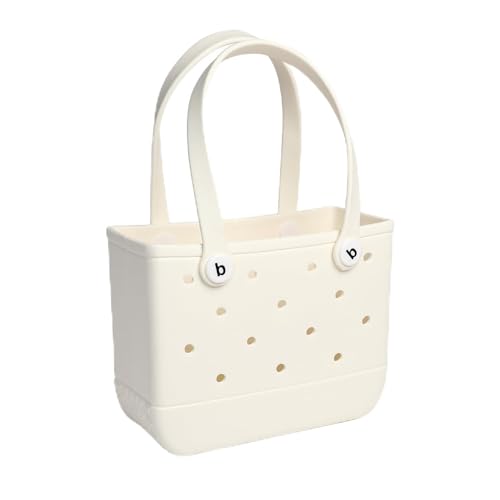 GBZIJIE Strandtasche,Badetasche Faltbare Mode Große Strandtaschen EVA Gummi Wasserdichte Aufbewahrungskörbe Reiseeinkaufshandtasche Frauen Schulter Einfarbig Zipfel(White,M 27x10x21cm) von GBZIJIE