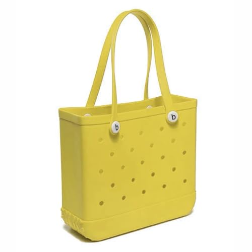 GBZIJIE Strandtasche,Badetasche Faltbare Mode Große Strandtaschen EVA Gummi Wasserdichte Aufbewahrungskörbe Reiseeinkaufshandtasche Frauen Schulter Einfarbig Zipfel(Yellow,M 27x10x21cm) von GBZIJIE