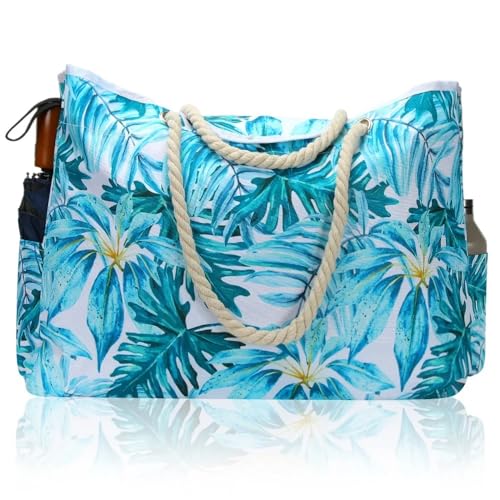 GBZIJIE Strandtasche,Badetasche Faltbare Sommer Damen Schultertasche Strandtasche Große Kapazität Handtasche Wasserdicht Fitness Schwimmbad Tasche Reise Urlaub(Green Leaf) von GBZIJIE