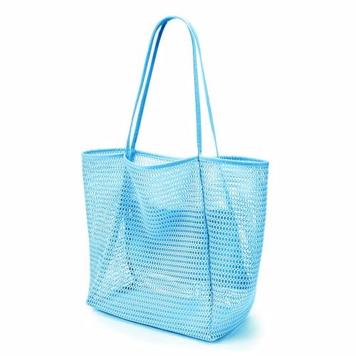 GBZIJIE Strandtasche,Badetasche Faltbare Sommer-Strandtasche mit Taschenhandtuch, Netzstoff, langlebig, for Reisen, Damenhandtasche, Spielzeug-Organizer(Blue) von GBZIJIE